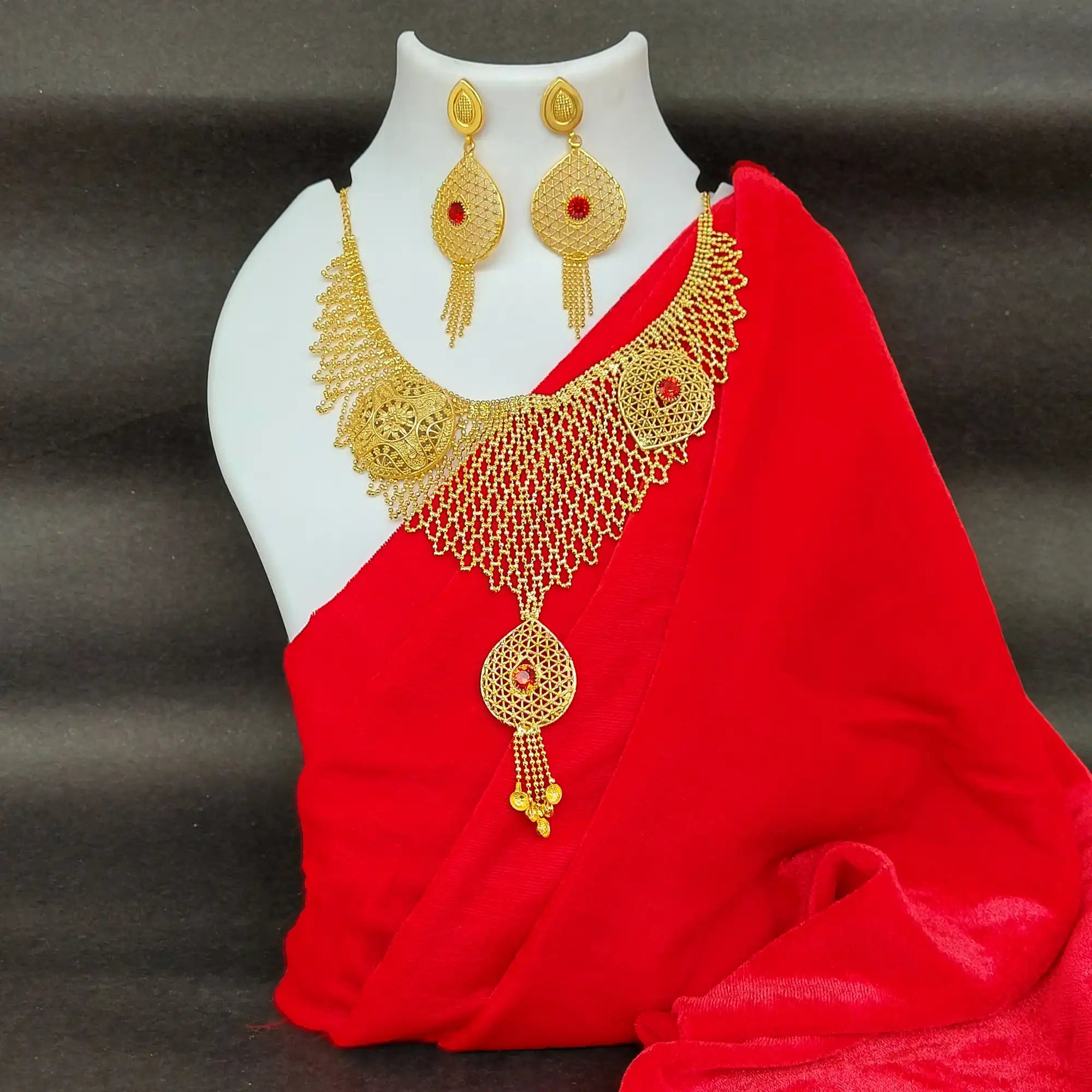 Gold Plated Chunky Indian Necklace Set with Earrings