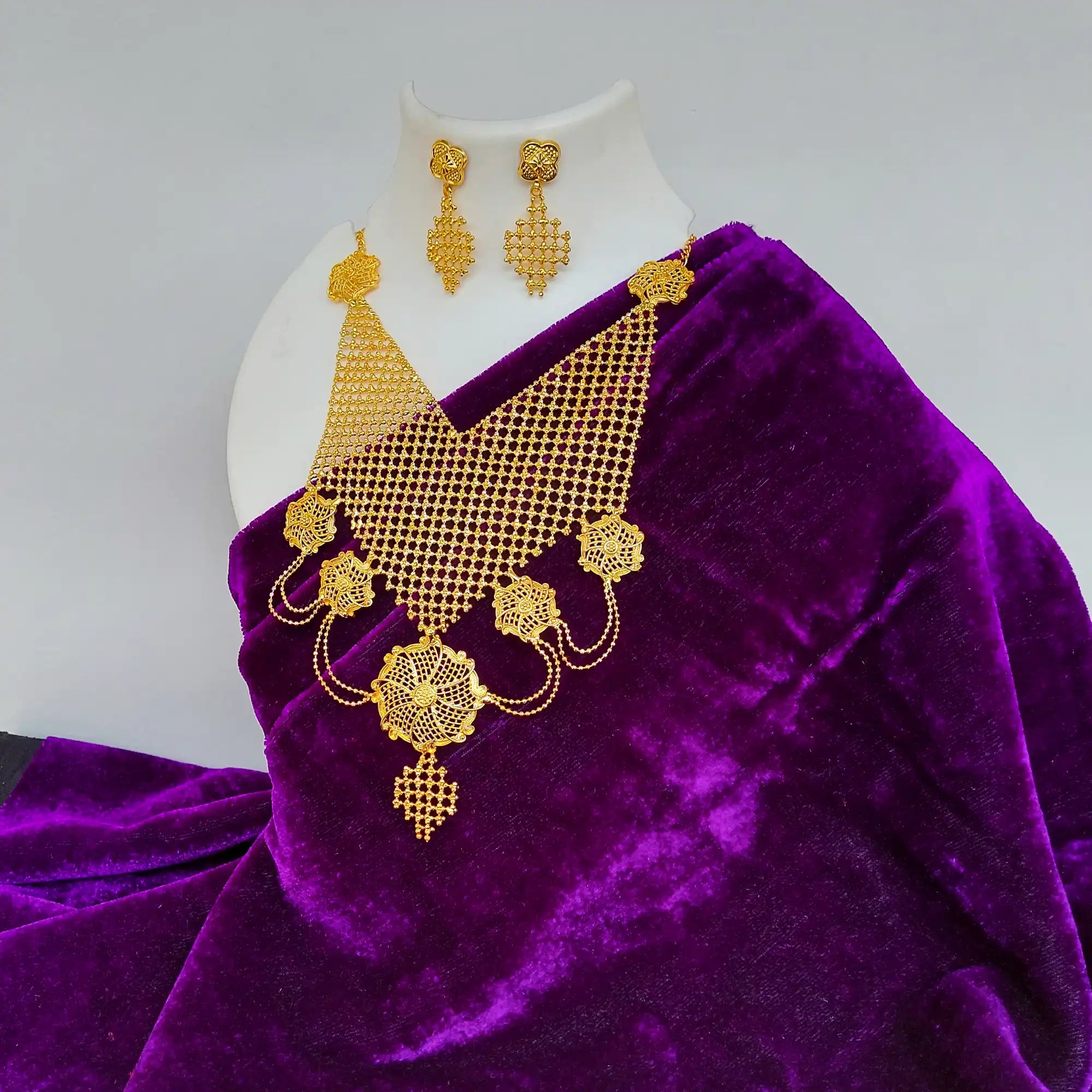 gold-plated necklace with earrings