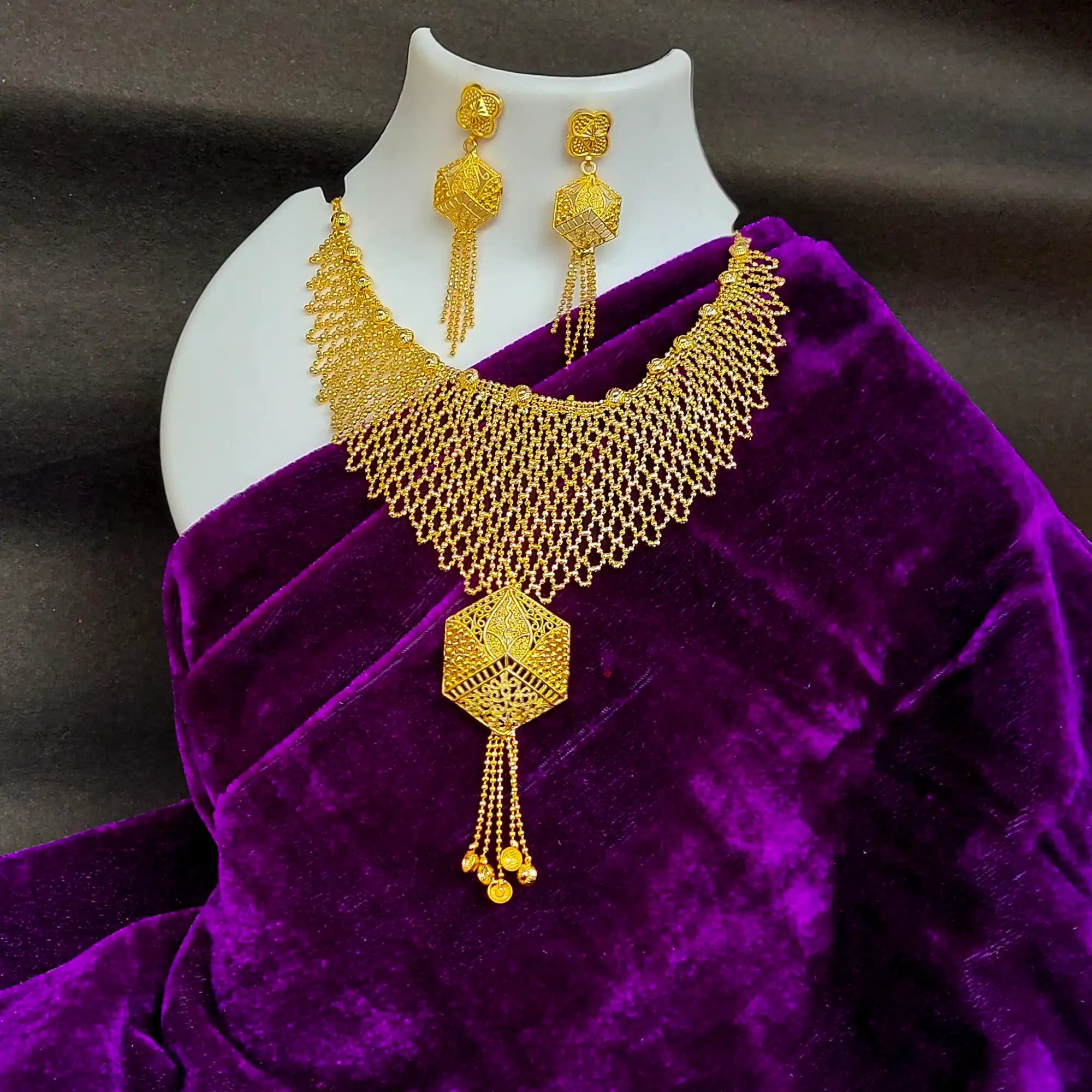 Gold-Plated Necklace set, Long Necklace set, indian dubai wedding set, bridal jewelry, indian jewelry mall