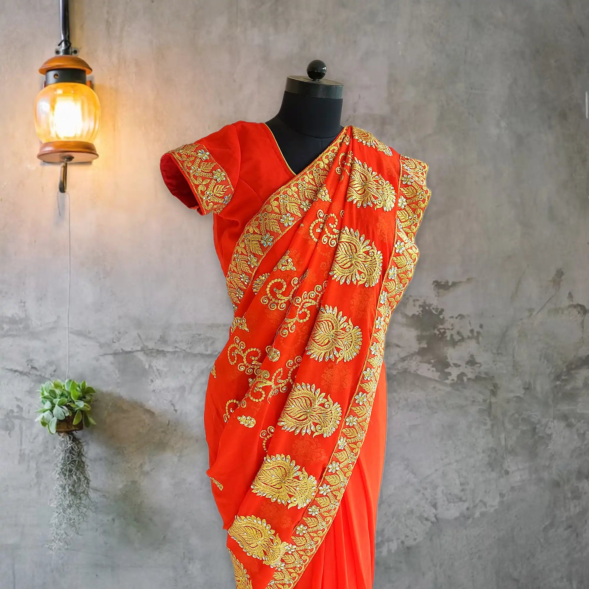 indian wedding saree, embroidery saree blouse, Gold Boarder Partywear, readymade saree, one minute saree
