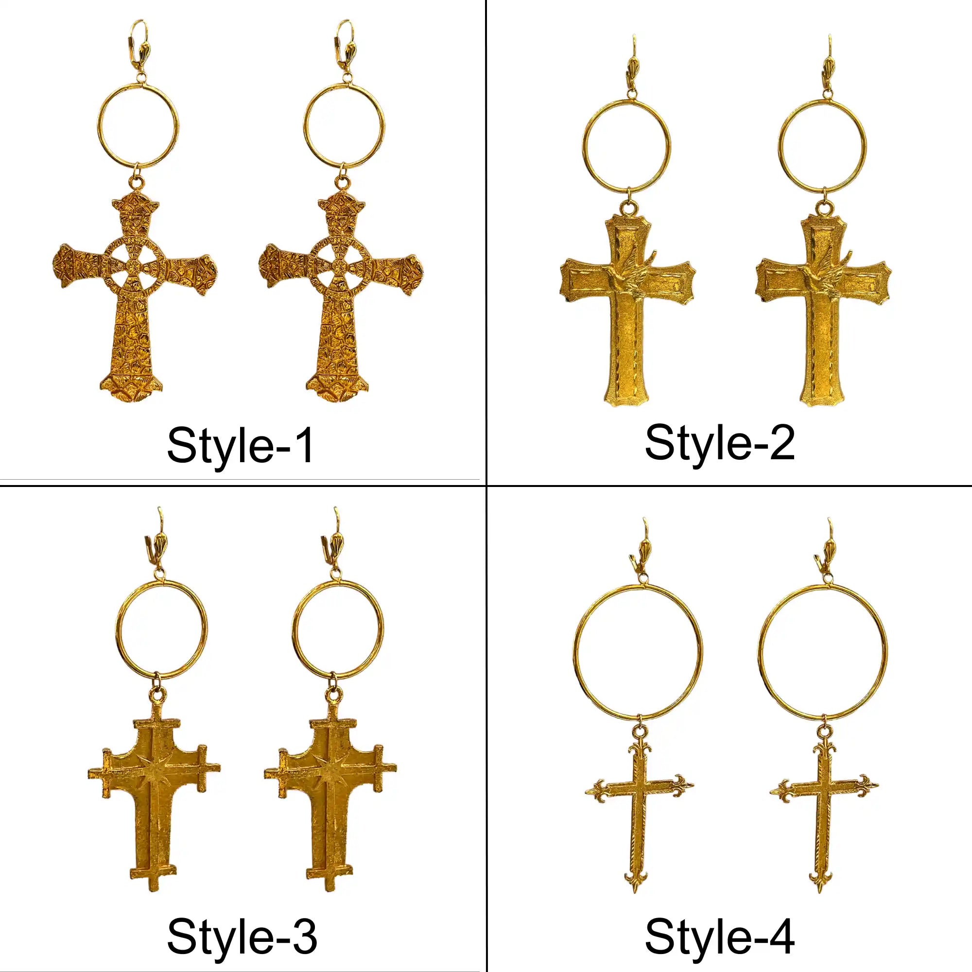 gold-plated earrings, cross bali earrings, dangle women's earrings