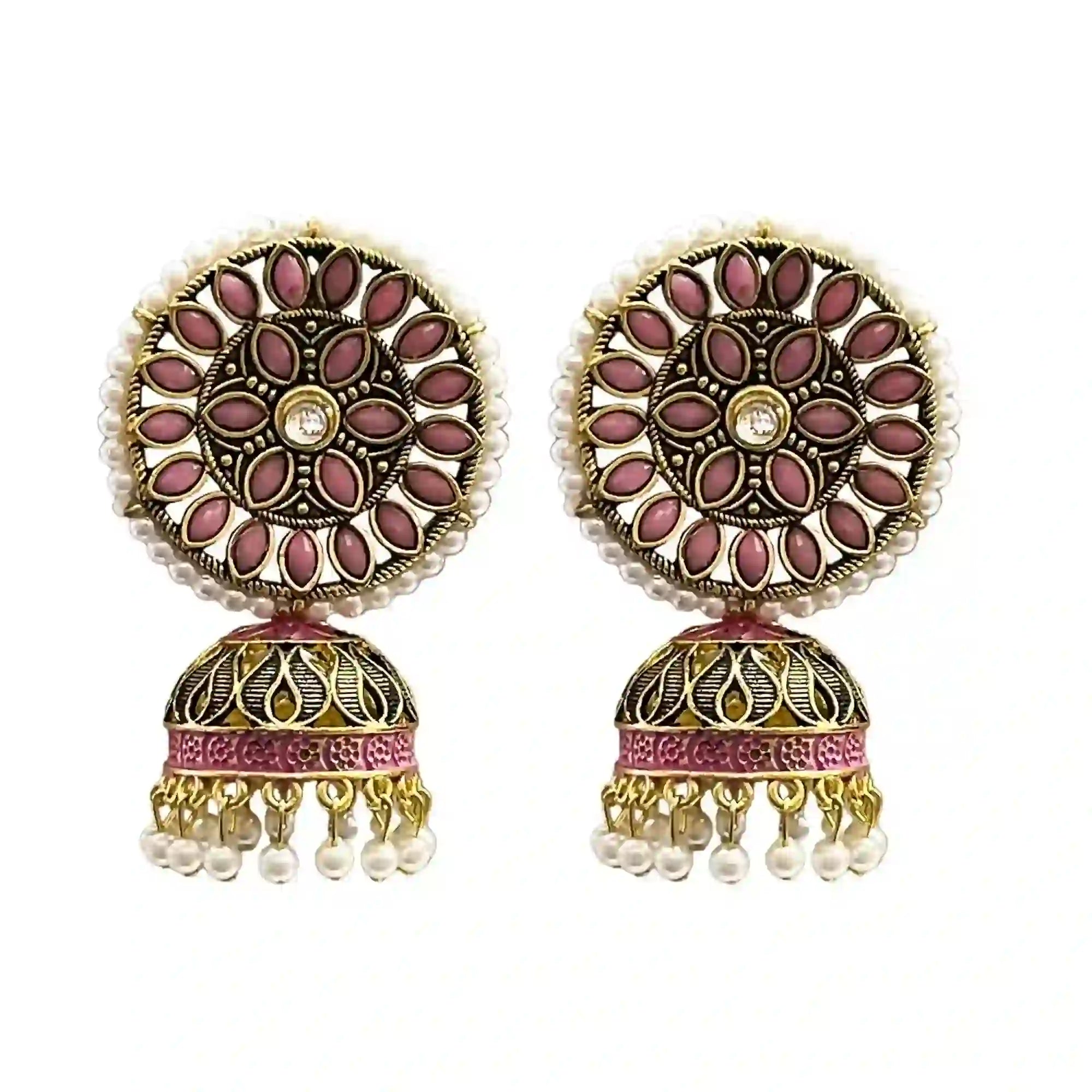 Big Kundan Stone Flower traditional Jhumka Earrings IJMCE 24