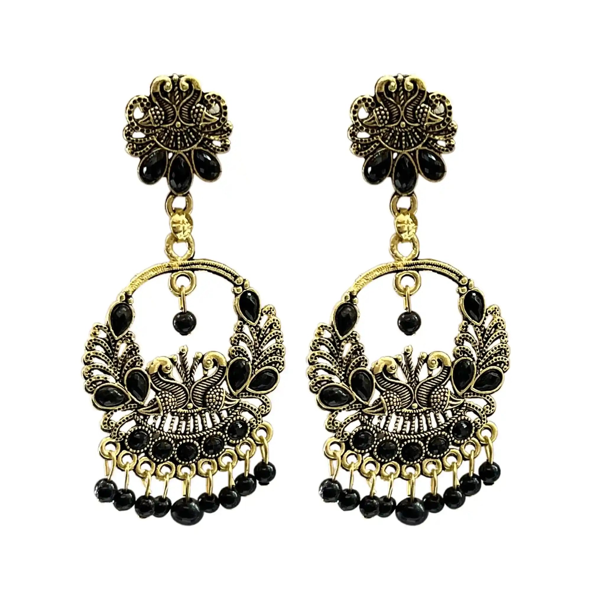 long chandbali earrings, bridesmaid earrings, peacock earrings, oxidised earrings