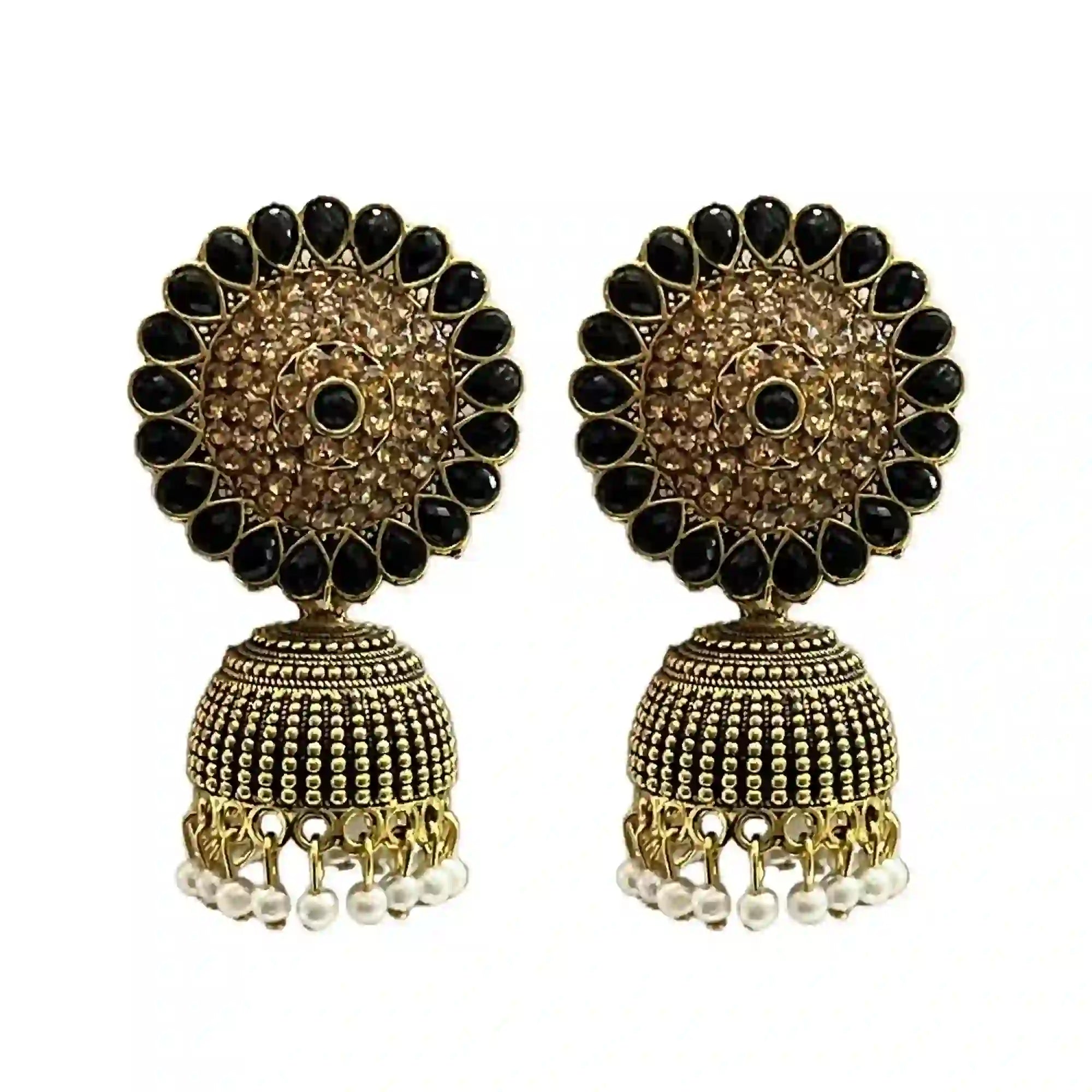 fashion gold plated jhumka earrings, black and golden jhumka, gift for girlfriend