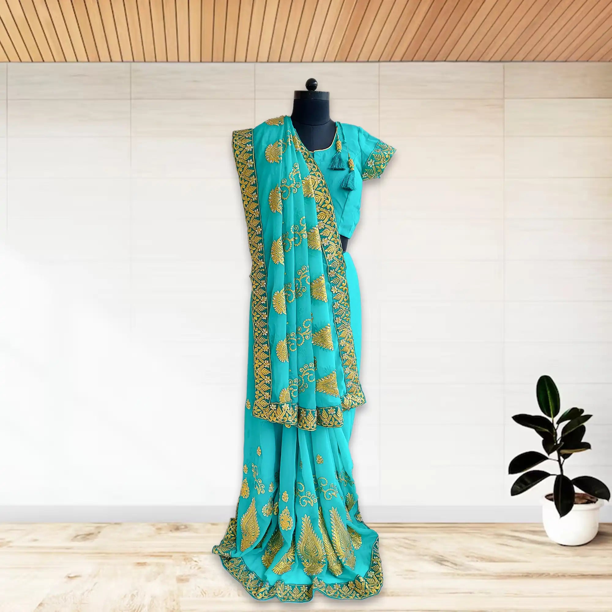 georgette chiffon saree, embroidery saree blouse, one minute saree, ready to wear saree, indian wedding saree