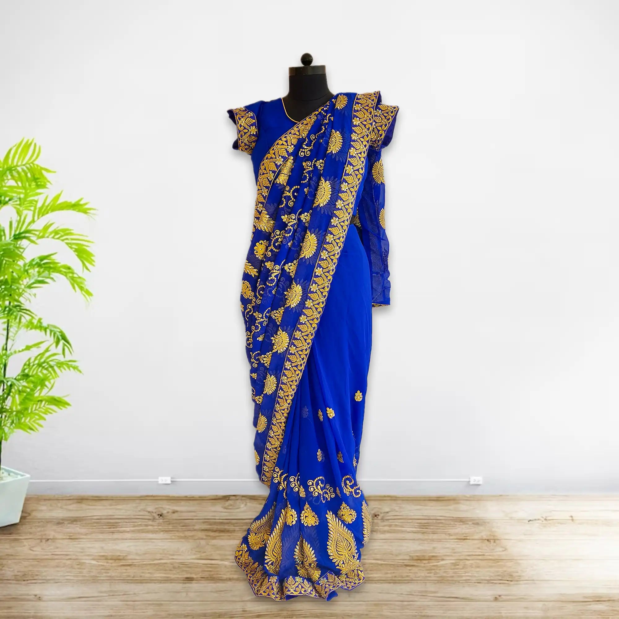 Blue Embroidery Saree Blouse for Wedding S 02