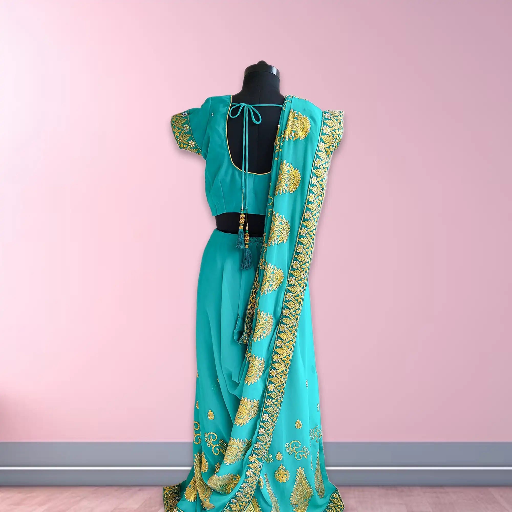 Turquoise Prestitched Pleated Sarees S 11