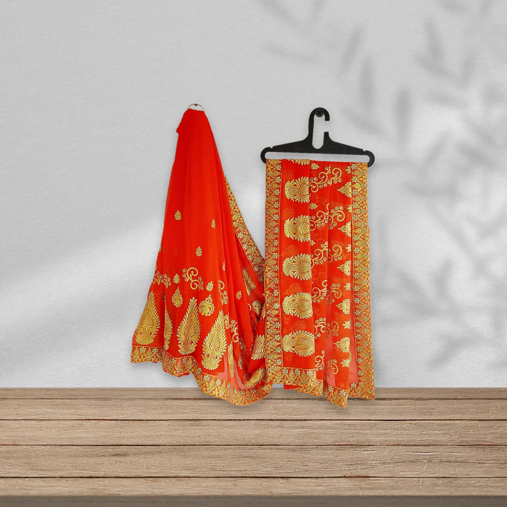 Orange Embroidered Chiffon Saree S 07