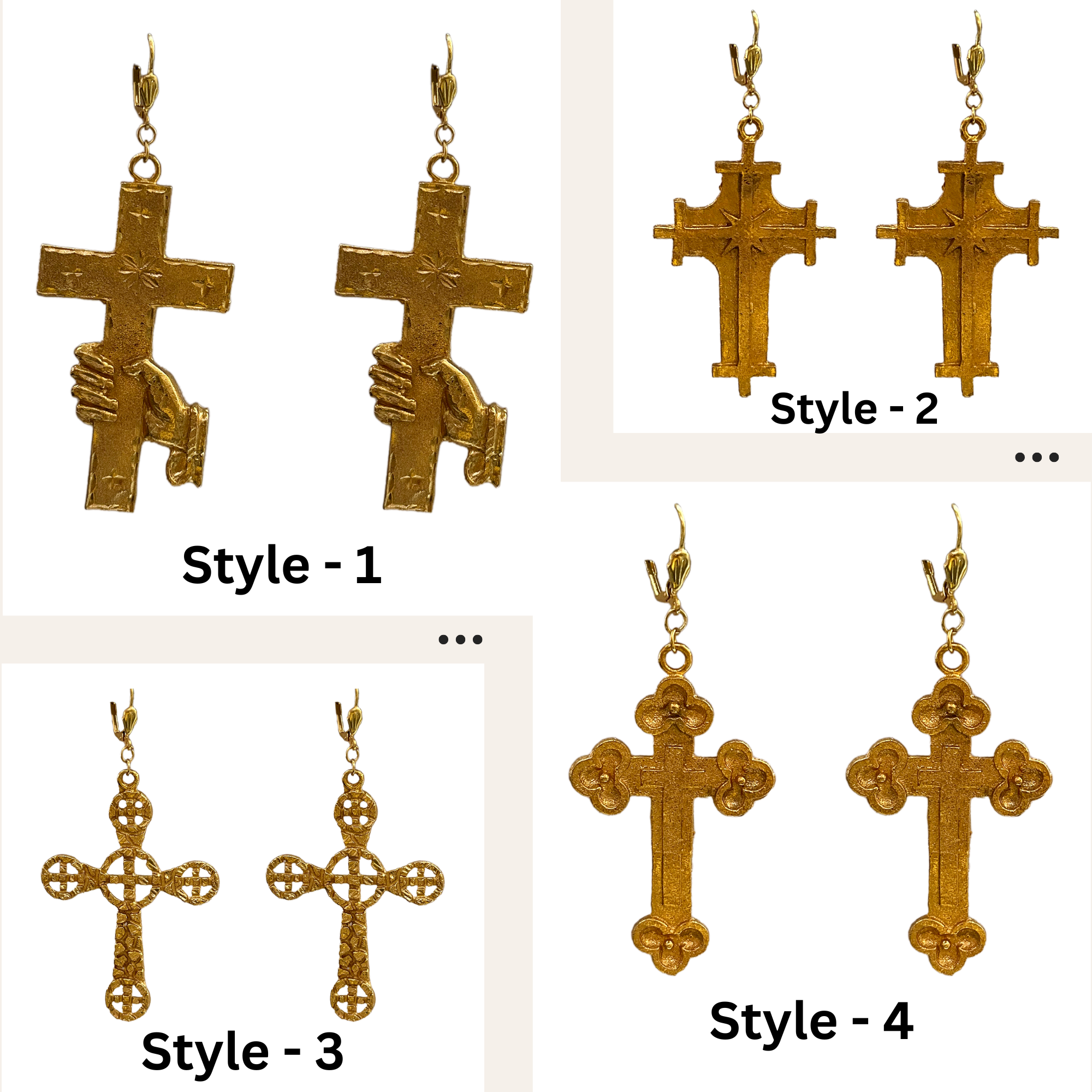 gold-plated earrings, religious earrings, cross bali earrings foe unisex