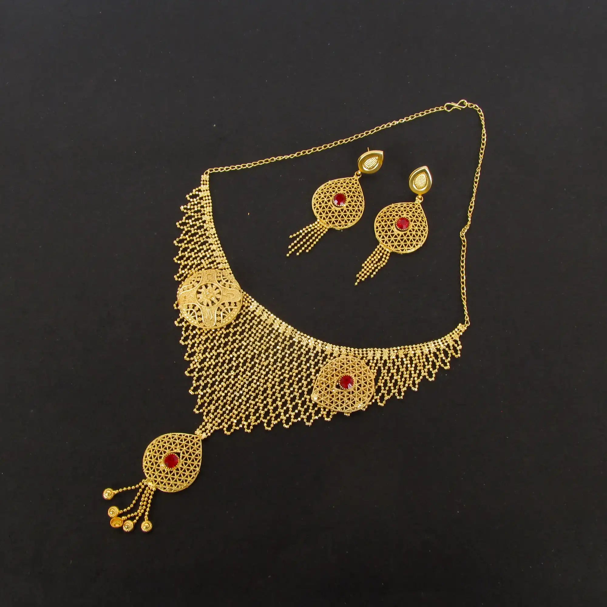 Chunky Gold Indian Necklace Set with Earrings