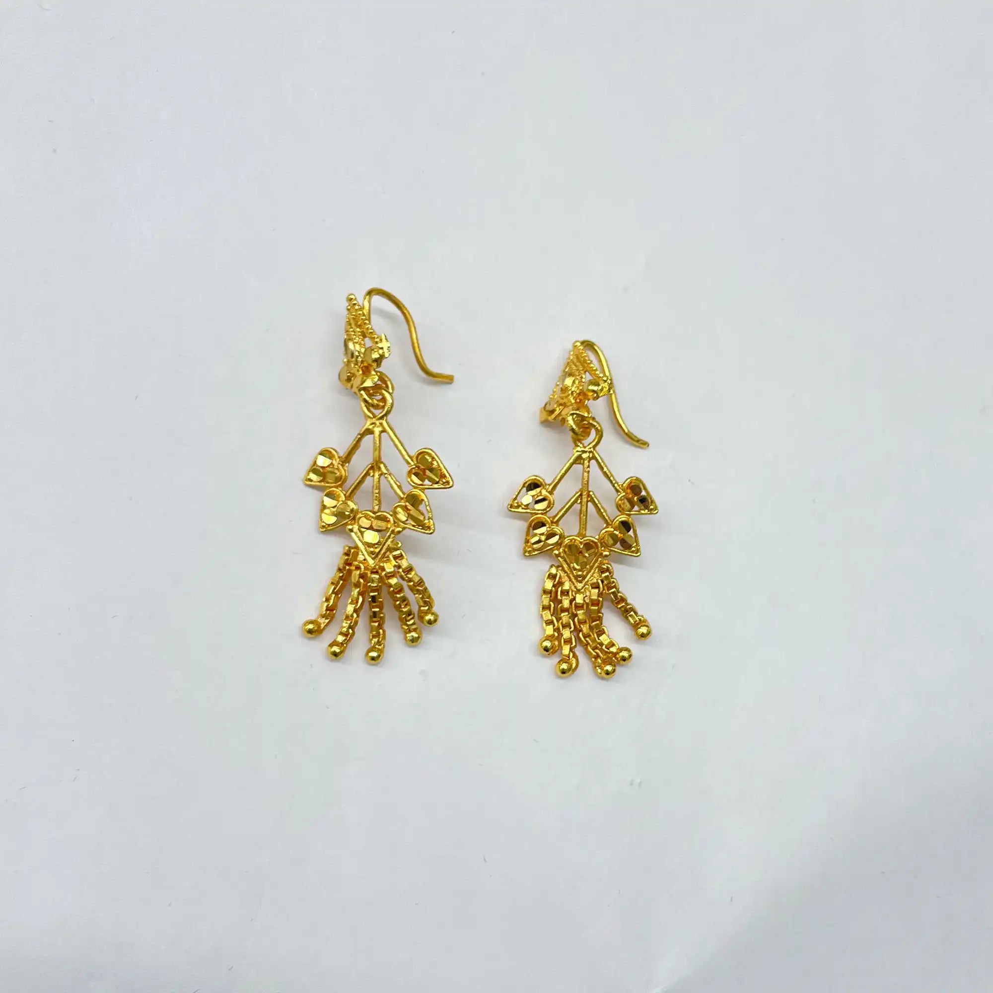 Gold Traditional Heart Dangle Earrings IJMGE 24