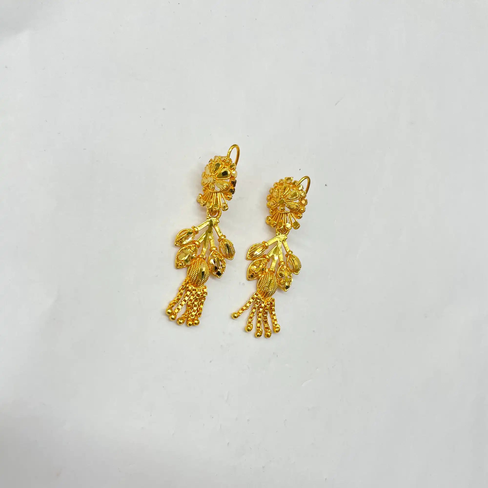 Golden Flower Tassel Dangle Earrings IJMGE 15