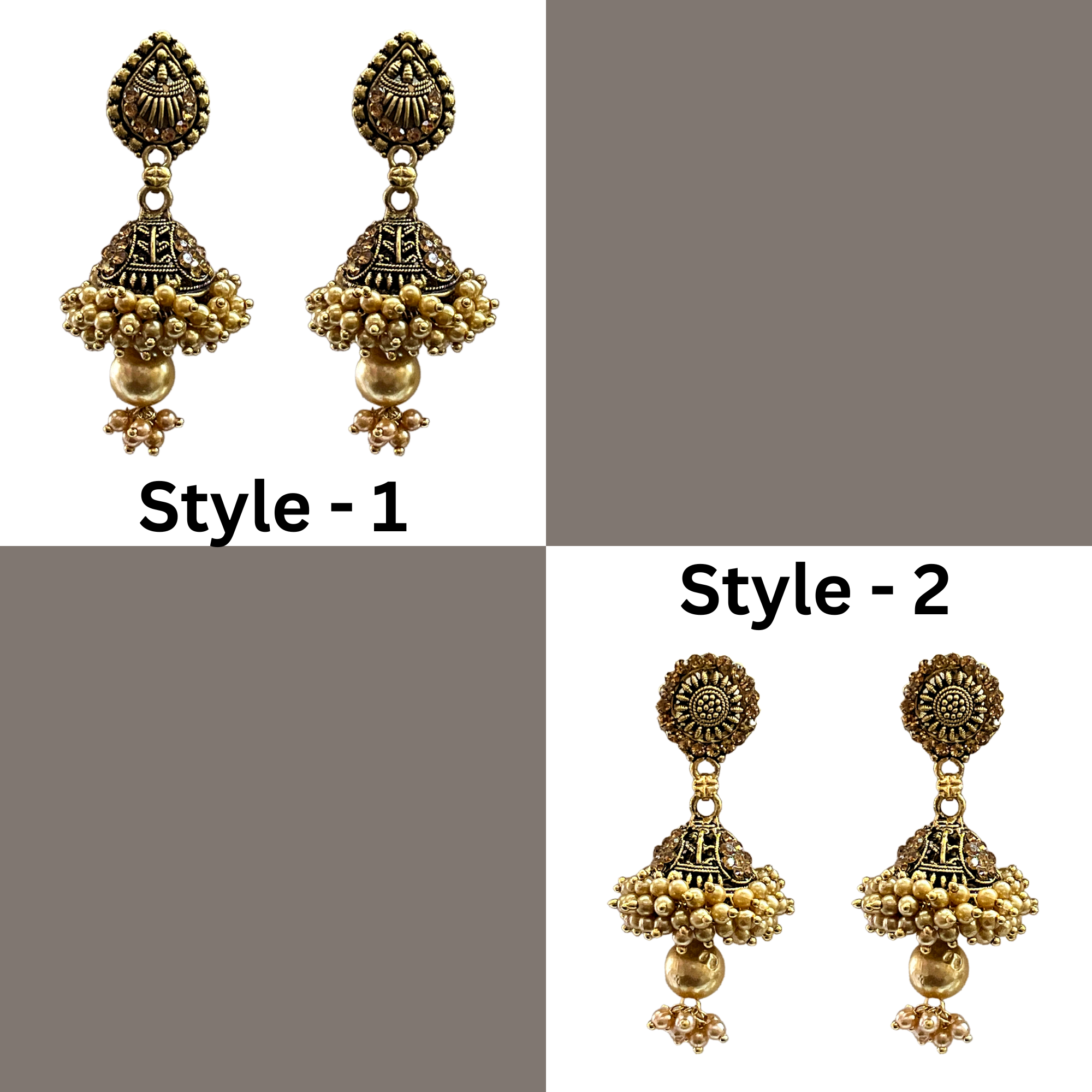 gold-plated jhumka earrings, dainty drop earrings, pearl oxidised earrings