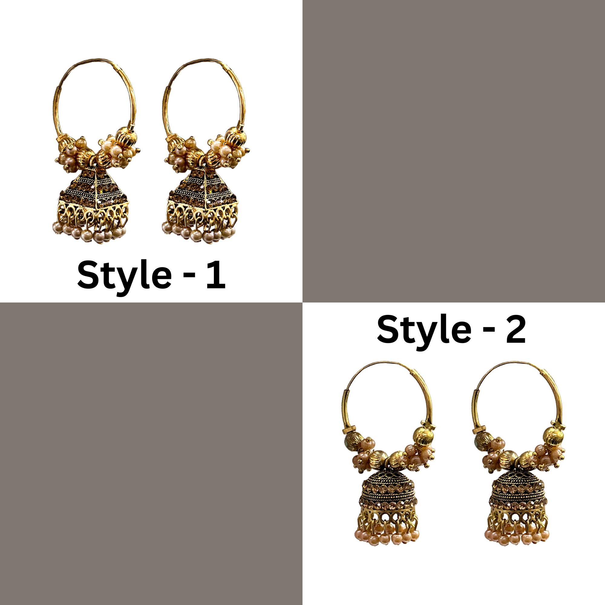 gold-plated bali earrings, drop jhumka earrings, indian hoop earrings