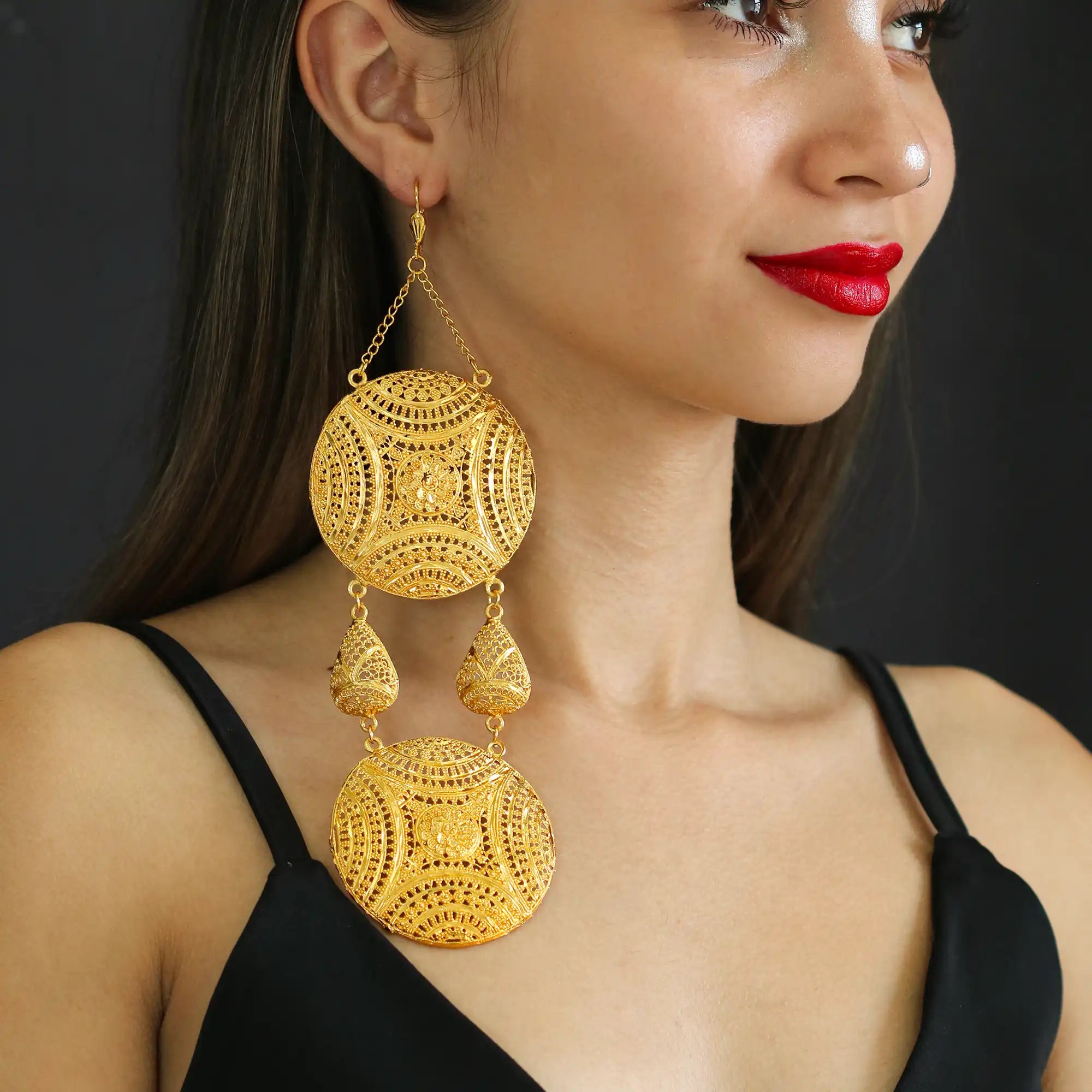 African Gold Plated Long Earrings SME 08