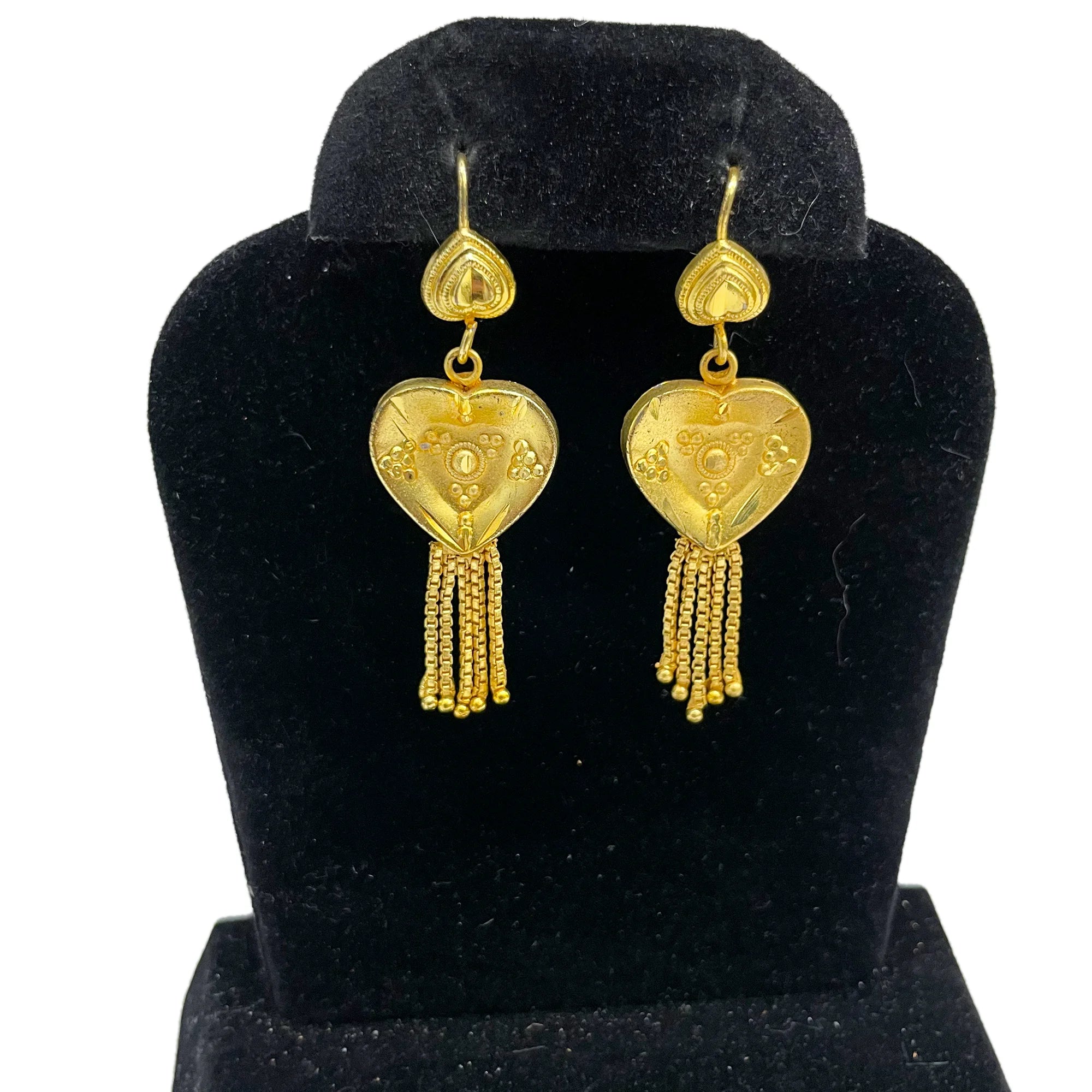 heart dangle earrings, earrings for bridal collection, 22k gold plated earrings