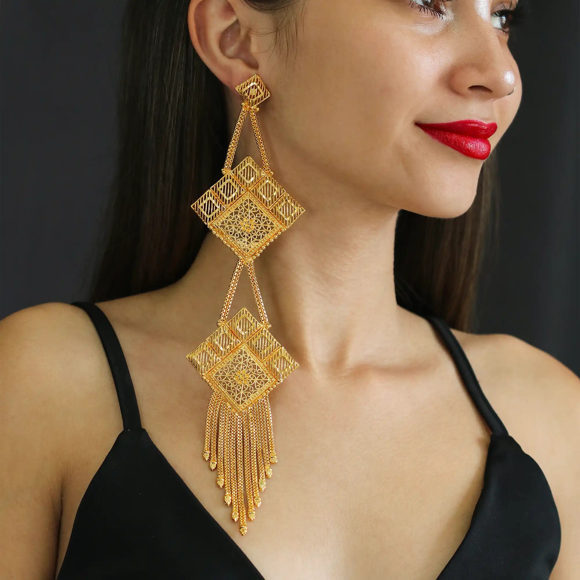 Gold Statement Giant Indian Earrings SME 10