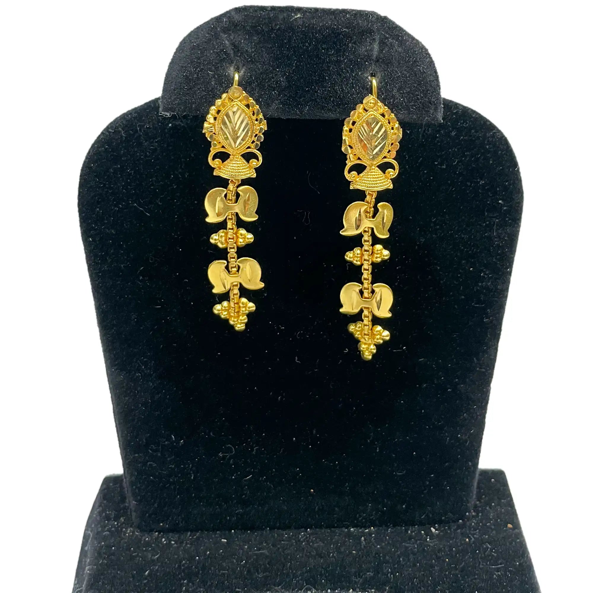 long dangle drop earrings, gold-plated earrings, south indian earrings, indian jewelry, gold-plated jewelry