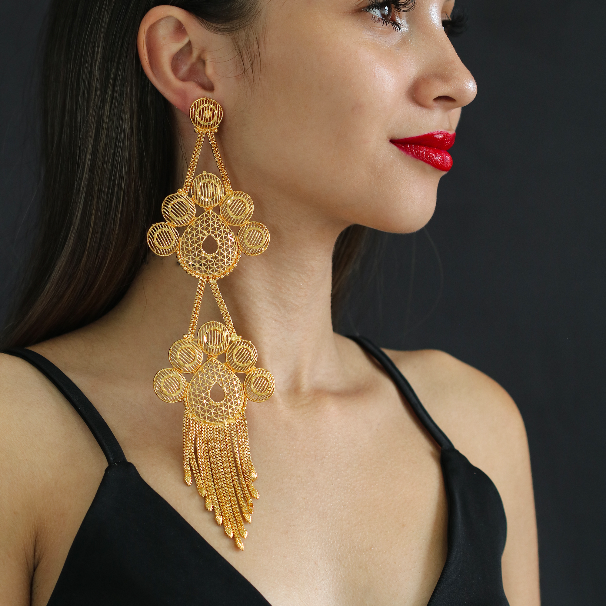 Gold Plated Extra Long Earrings SME 12