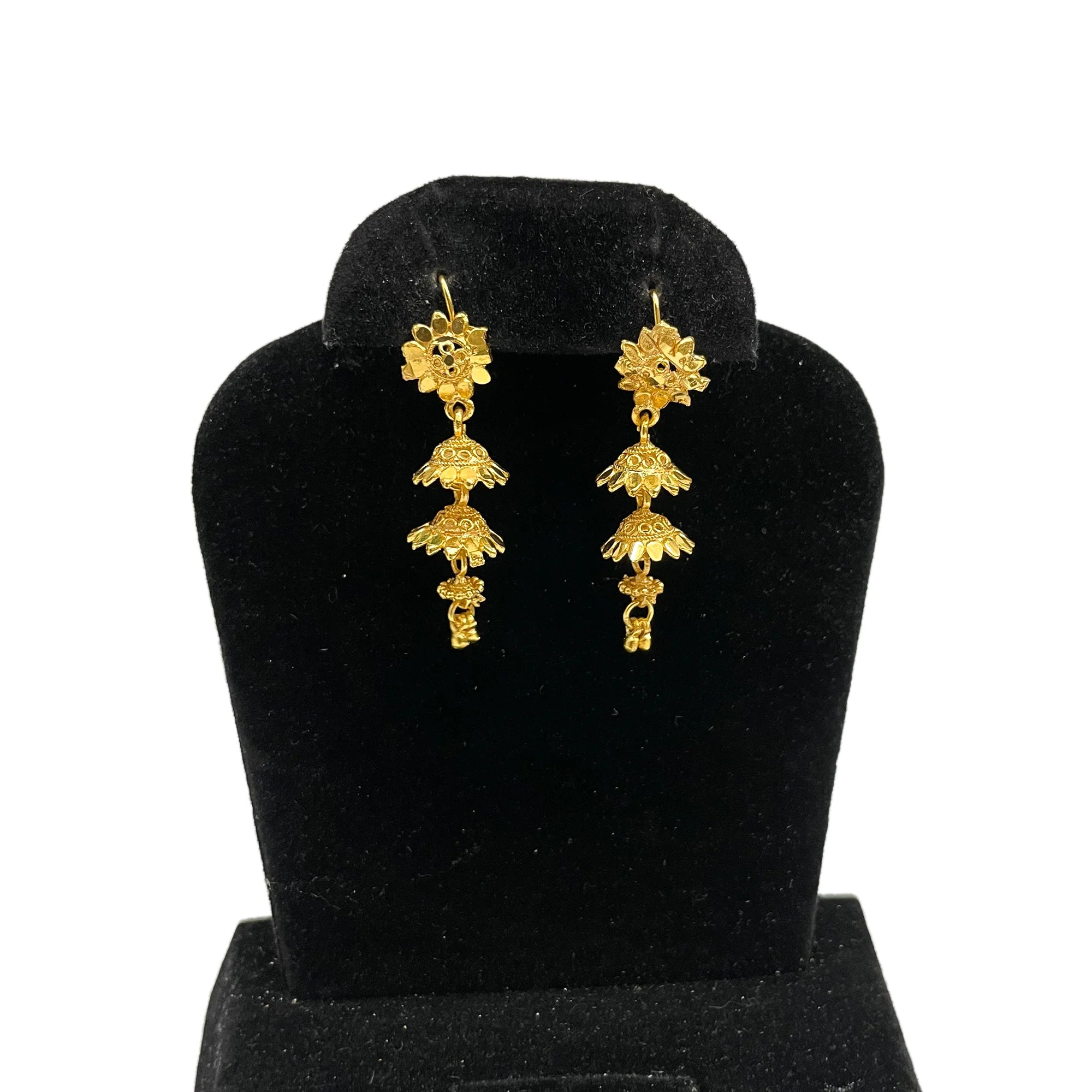 gold jhumka earring, flower desing earring, drop earrings