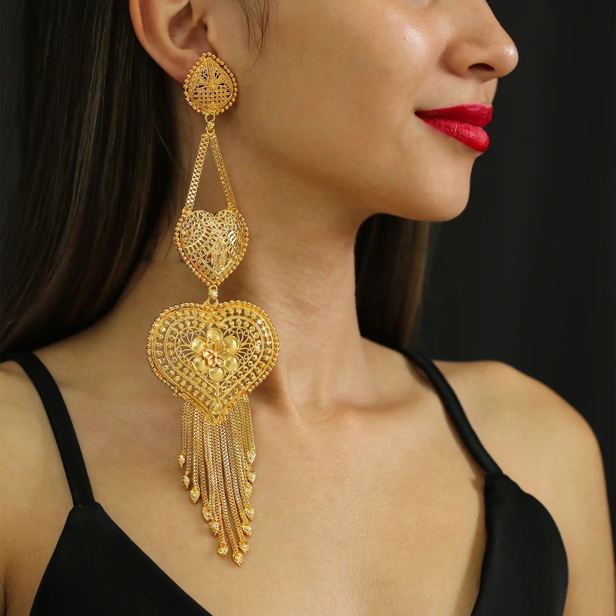 Gold plated oversized earrings, indian jewelry mall