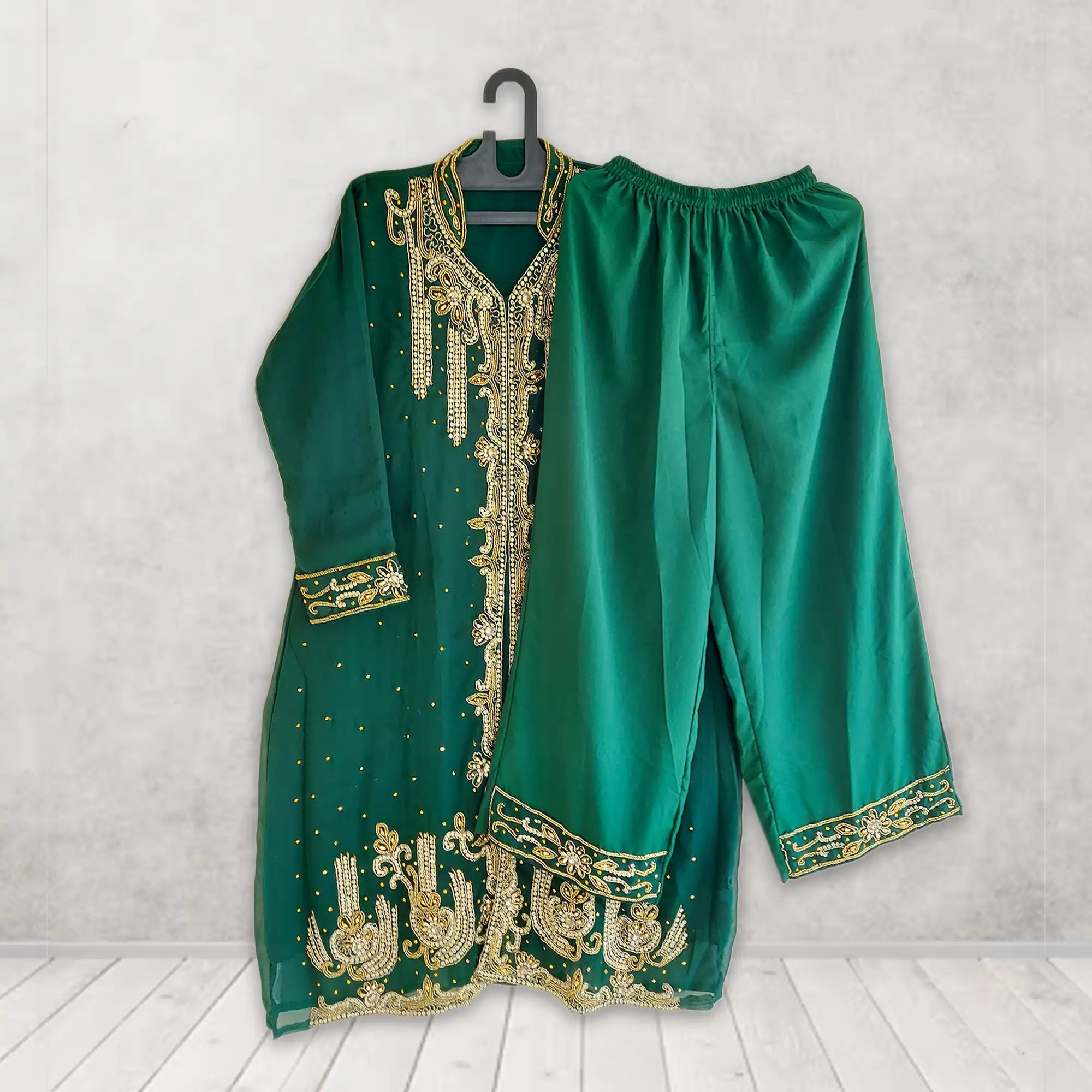 Party Wears Traditional Green Embroidered Kaftan KF 08