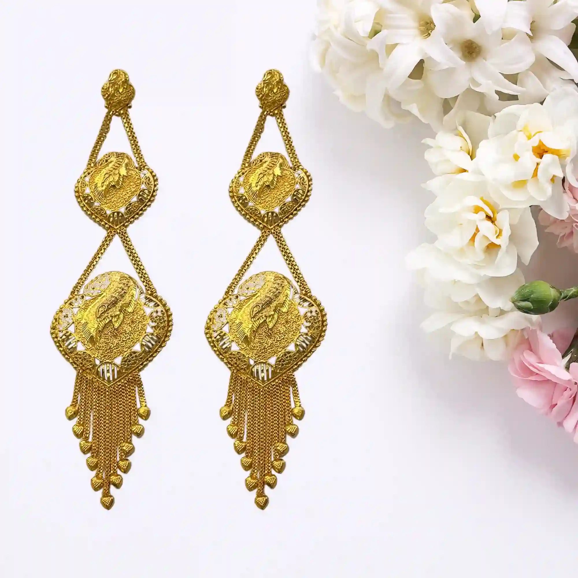 Gold-Plated Earrings, Statement Earrings, Wedding Earrings, Indian Jewelry Mall, Long Earrings