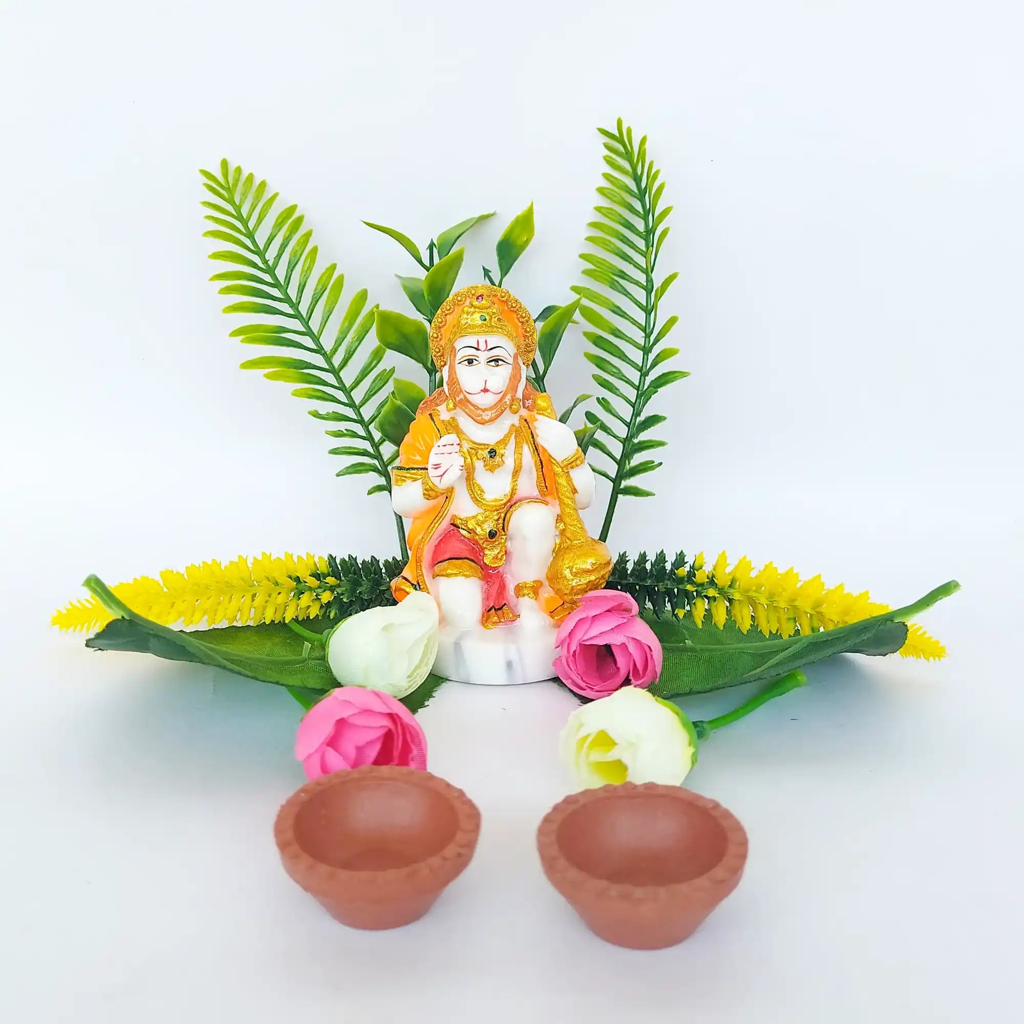 White & Orange Lord Hanuman Giving Blessing Idol GI 13