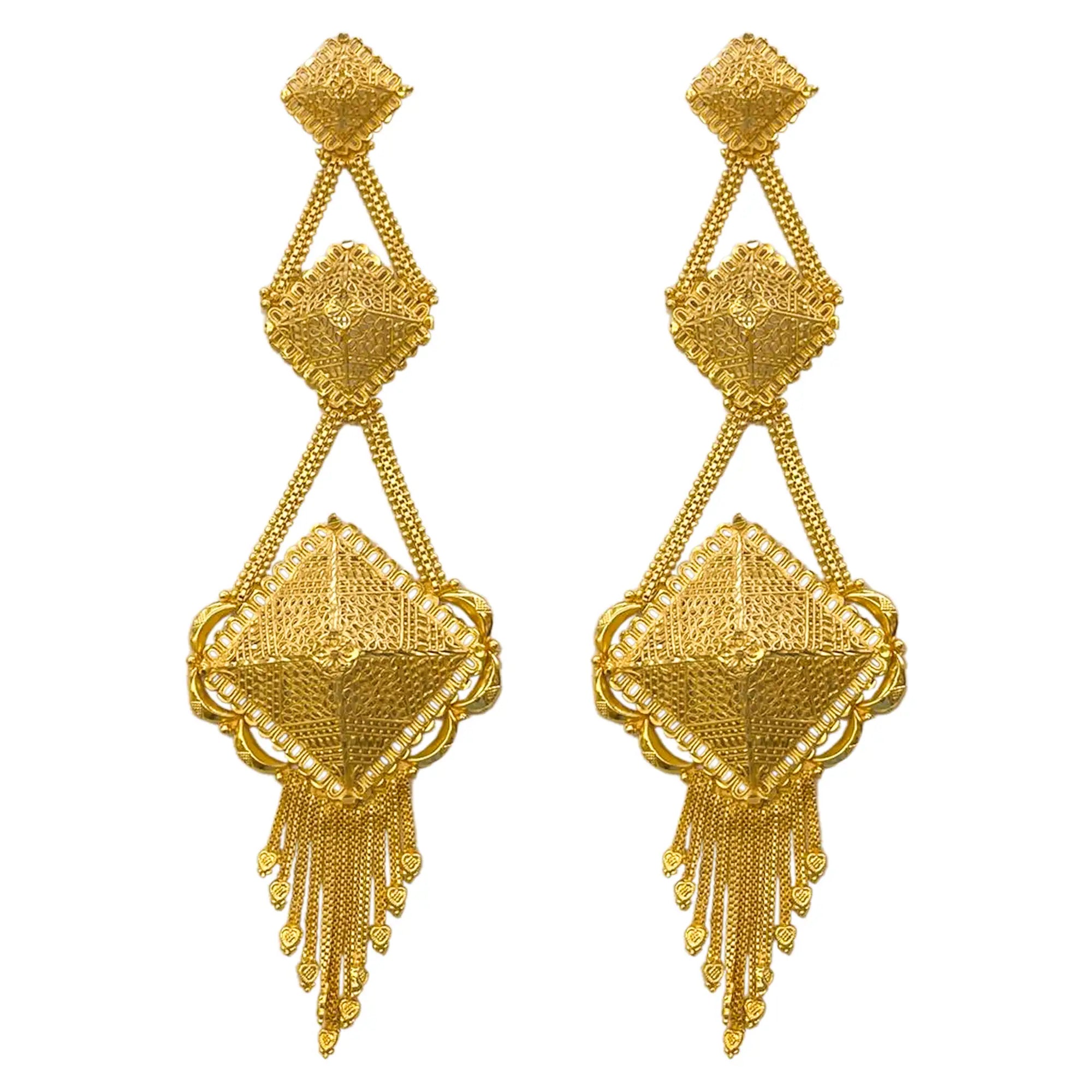 Gold-Plated Earrings, Long Statement Earrings, Gold-Plated Jewelry, Indian Jewelry Mall