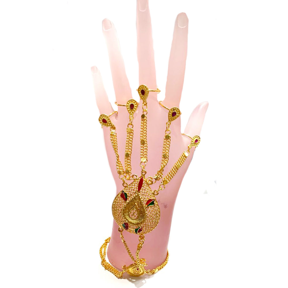 22k Gold 4-Finger Ring Chain Bangle Bracelet| Raj Jewels