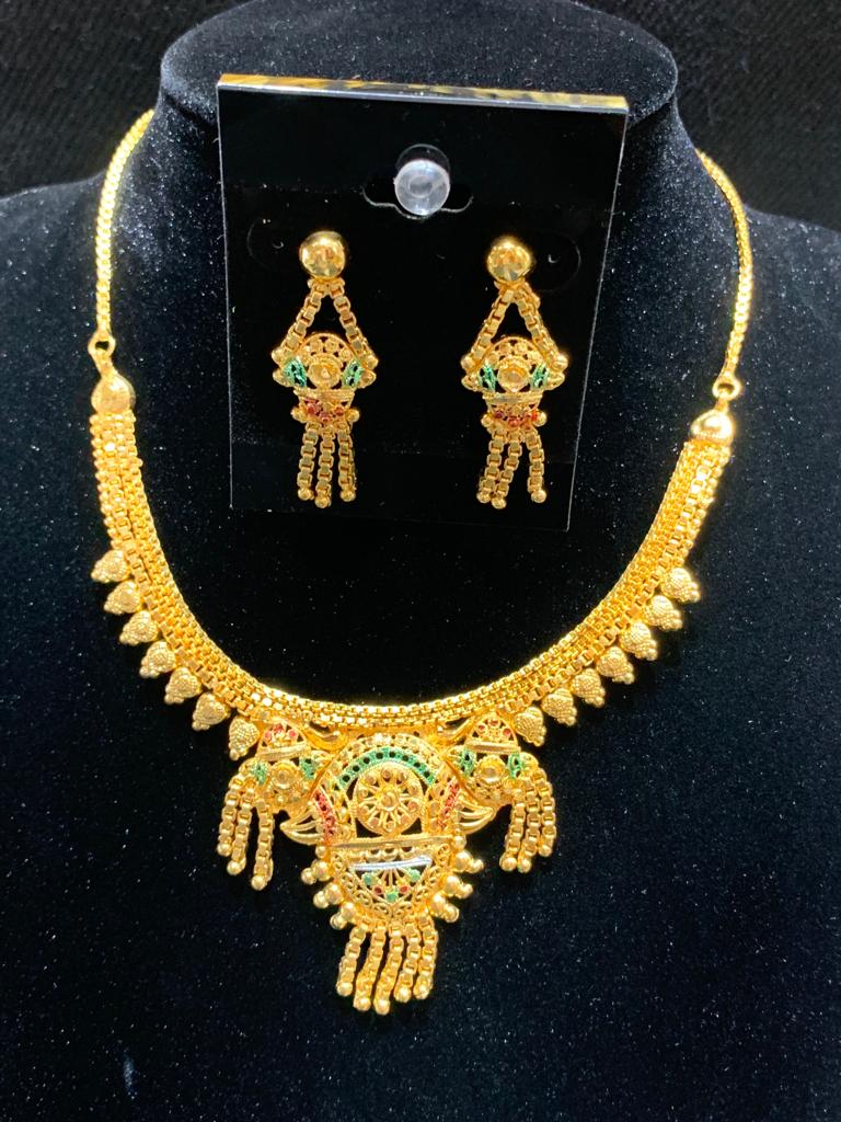 24 Karat Gold Plated Necklace with Earrings NK 108