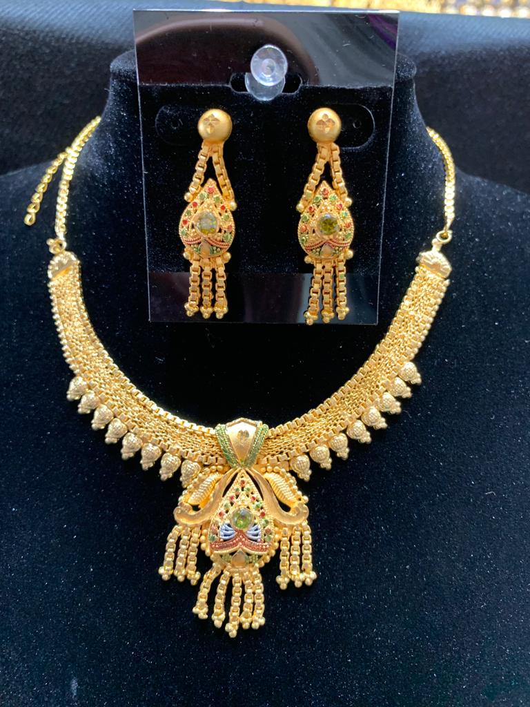 24 Karat Gold Plated Necklace with Earrings NK 114